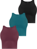 Janice 3 x Damen crop Top hochgeschlossen Niah in Burgund/Petrol/Schwarz