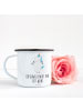 Mr. & Mrs. Panda XL Emaille Tasse Einhorn Fitness mit Spruch in Weiß