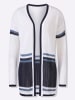 Sieh an! Ajourstrickjacke in weiß-marine-gestreift