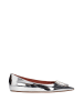 Amina Muaddi Grau Leder Ballerina Flache Schuhe
