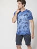 KOROSHI Kurzarm-T-Shirt mit tropischem Print in blau