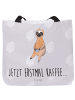 Mr. & Mrs. Panda Schultertasche Faultier Kaffee mit Spruch in Grau Pastell