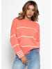 SASSYCLASSY Feinstrickpullover mit Kontraststreifen in Koralle