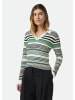 comma Strickpullover langarm in Grün-schwarz-weiß