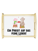 Mr. & Mrs. Panda Holztablett Glühschwein Sause mit Spruch in Weiß