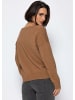 SASSYCLASSY Oversize Baumwoll-Pullover mit tiefem V-Ausschnitt in Braun