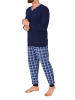 NORMANN Langarm Schlafanzug Bündchen und karierter Jersey Pyjamahose - 86148 in navy