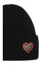 Faera Strickmütze mit Umschlag gerippt warm Herz Patch in Schwarz