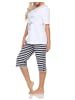 NORMANN Kurzarm Capri Schlafanzug Pyjama Katzen Optik Übergröße 125 204 380 in weiß