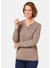 GOLDNER Pullover V-Pullover mit Schmuckelement in taupe
