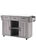 ABRIHOME Küchenwagen in Grau mit Marmorplatte 139x46x91.5 cm klappbare Arbeitsfläche