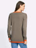 Sieh an! Long-Pullover in taupe-orange-gestreift
