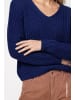 monari Chenille-Pullover mit V-Ausschnitt und Perlfangmuster in Classic Navy