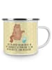 Mr. & Mrs. Panda Camping Emaille Tasse Katze Wasserglas mit Spruch in Gelb Pastell