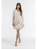 faina Damen Kleid Mit Stickerei in Wollweiss mit Goldenen Punkten