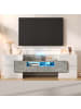 ABRIHOME TV-Schrank in Weiß Hochglanz 145 cm mit LED Beleuchtung und Glasoberfläche