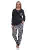 NORMANN Kuschel interlock Schlafanzug langarm Bündchen Animalprint - 81915 in schwarz