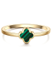 Glanzstücke München Ring Kleeblatt aus Edelstahl mit Malachit (synth.) in gelbgold