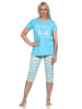 NORMANN er Capri Schlafanzug kurzarm Pyjama Hose geringelt - 73757 in hellblau