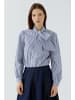 Oui Schluppenbluse aus gestreifter Baumwollmischung in White Blue
