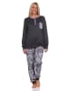 NORMANN Kuschel interlock Schlafanzug langarm Bündchen Animalprint - 81917 in anthrazit
