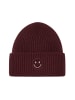 Faera Strickmütze mit Smiley und feinem Rippenstrick in Bordeaux
