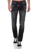 Rusty Neal Jeans Hose "RUBEN" Black Used mit Neon Roter Ziernaht in Schwarz