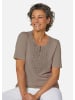 GOLDNER T-Shirt mit Spitze Rundhalsshirt mit Häkelspitze in mocca