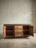KADIMA DESIGN Rustikales Sideboard, Sheesham Massivholz, Kunstleder, 160x44x80 cm