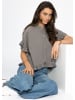 SASSYCLASSY Musselin Bluse mit Rüschensaum in Taupe