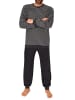 NORMANN Frottee Schlafanzug lang Pyjama RingelMuster - 82343 in dunkelgrau