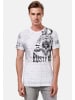 Rusty Neal Herren Vintage Oil Wash T-Shirt mit Skull Print & Raw Edge Rundhals in Weiß