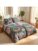 Traumschloss Comfort Flanell Bettwäsche - Gimbrere - bunte Mandalas mit Federn, grau in grau