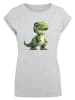 F4NT4STIC Extended Shoulder T-Shirt Süßer grüner Dino in grau meliert