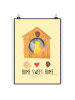 Mr. & Mrs. Panda Poster Vogelhaus Home mit Spruch in Gelb Pastell