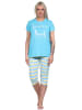 NORMANN er Capri Schlafanzug kurzarm Pyjama Hose geringelt - 73757 in hellblau
