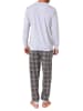 NORMANN langarm Schlafanzug Pyjama Bündchen und karierter Jersey Hose - 83195 in grau