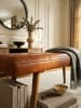 KADIMA DESIGN Sitzbank Ziegenleder / Massivholz Bank 117x51x38 cm im Retro Stil,