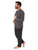 NORMANN Langarm Schlafanzug Jersey Pyjama zum durchknöpfen - 81218 in dunkelgrau