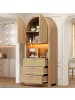 ABRIHOME Vitrinenschrank in Braun mit LED Rattantüren 3 Schubladen 80x35x180 cm