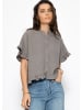 SASSYCLASSY Musselin Bluse mit Rüschensaum in Taupe