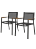 home24 Gartenstuhl Daly mit Gitterstoff 2er-Set in Braun / Schwarz
