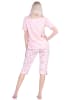 NORMANN Pyjama Schlafanzug kurzarm CapriHose und Spitze - 72685 in rosa
