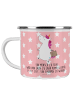 Mr. & Mrs. Panda Camping Emaille Tasse Einhorn Koffer mit Spruch in Rot Pastell