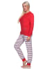 NORMANN Frottee Pyjama Hose gestreift Oberteil - 82705 in rot