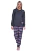 NORMANN Frottee Pyjama Hose gestreift Faulti Katze - 75950 in anthrazit-melange