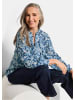 GOLDNER Moderne Rüschenbluse mit Stehkragen in blau / gemustert