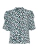 ICHI Kurzarm-Bluse IXNINA Regular fit in Total Eclipse w. Blue Flowers