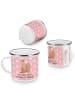 Mr. & Mrs. Panda Emaille Tasse Einhorn Glauben mit Spruch in Rot Pastell