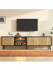 ABRIHOME TV Schrank in Natur Schwarz 175x31x43,5 cm mit LED Glas 3 Fächern für 75 Zoll